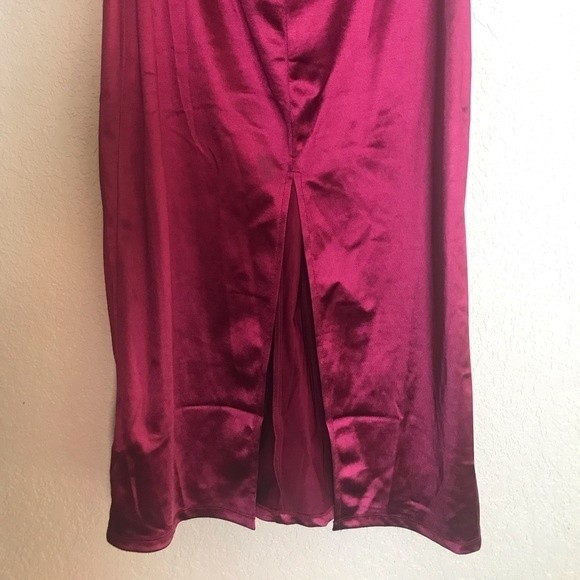 Lush Satin Cutout Burgundy Cocktail MIDI Dress - Picture 2 of 10
